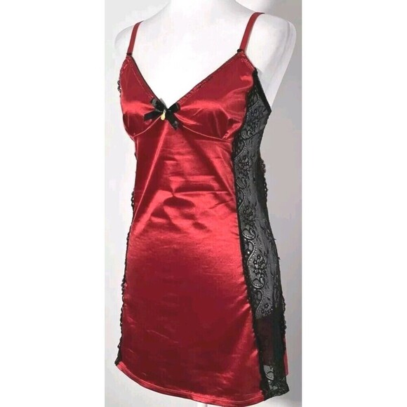 Seven Til Midnight Lace Lingerie Size Small Slip Red Black V Neck Satin Vintage - Picture 2 of 7
